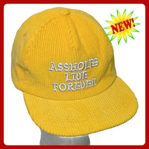 Linda Finegold Assholes Live Forever Snapback Yellow Corduroy Mens Hat OSFM Cap